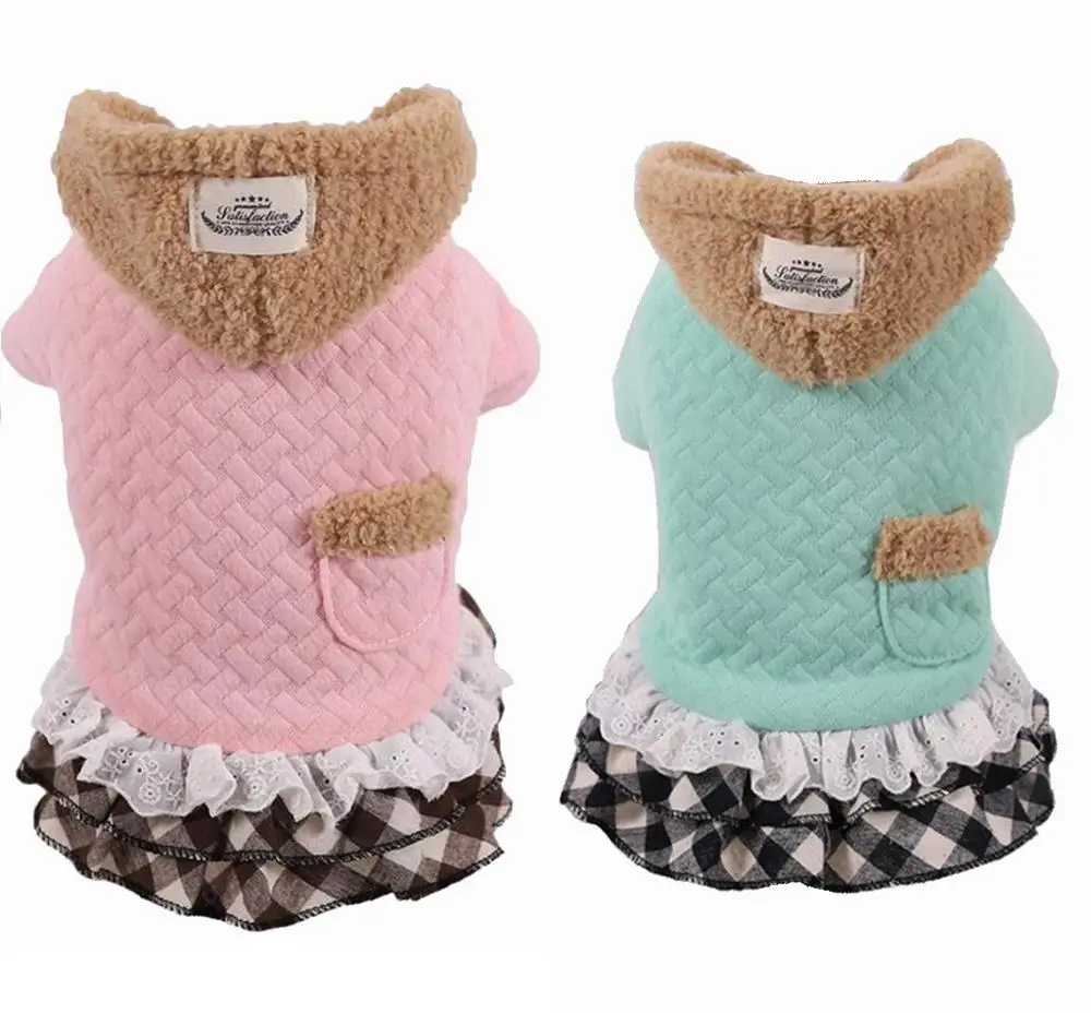 Розовая/зеленая одежда для маленьких собак теплая флисовая клетчатая зимняя с