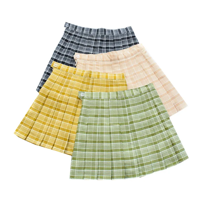 

High Waist Women Pleated Mini Skirts Slim Waist A-Line Plaid Skirt Preppy College Style Ladies Short Skirts Sweet Women Skirt
