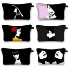 Черная косметичка, элегантная женская модная косметичка с принтом красных губ, косметичка для помады, красивая косметичка для девочек, Модный чехол для косметики