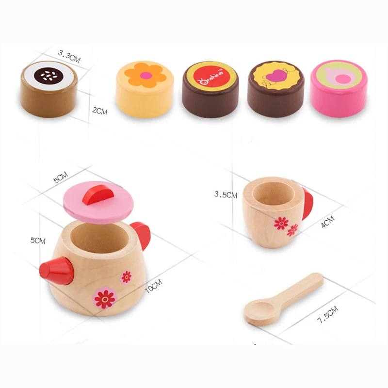 

Pretend Play Wooden Kitchen Toy Set Miniature Simulation Tea Set Teapot Cake Cooking Play House Toys For Children Girl Gifts