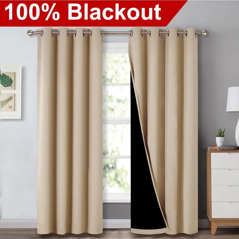Beige NICETOWN 1 шт. двойной слой полный затемнение шторы супер толстый изолированный полный затемнение драпировки с черным лайнером для жизни - Цвет: Beige