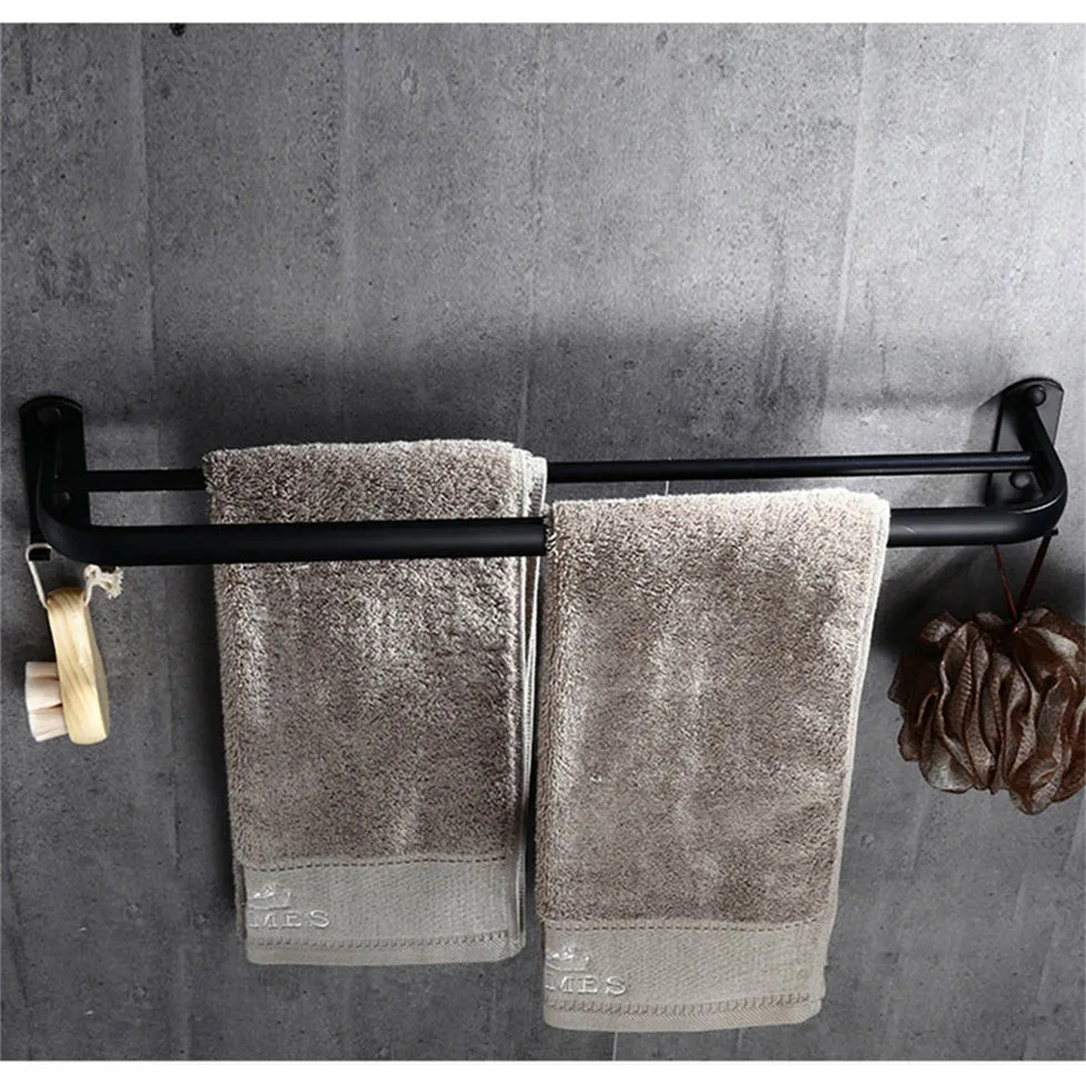 Черная вешалка для полотенец ванная комната 50 см двойная панель настенная черная