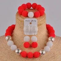 flash red and white nigerian beads african necklace set women costume jewelry set fzz09 10
