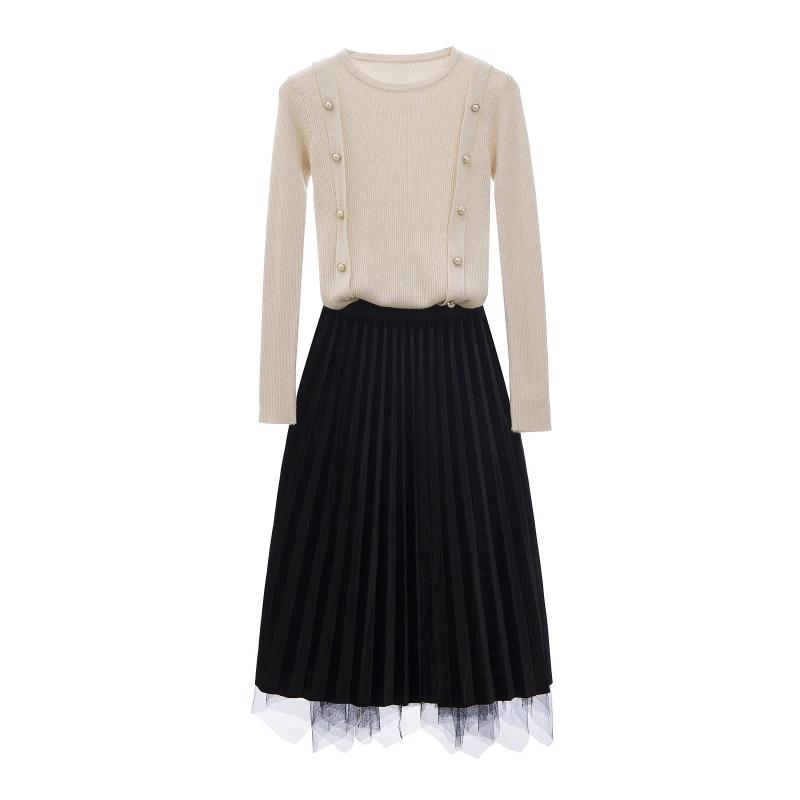 Вязаный женский осенний Модный пуловер с пуговицами свитер юбка из плюша одежда