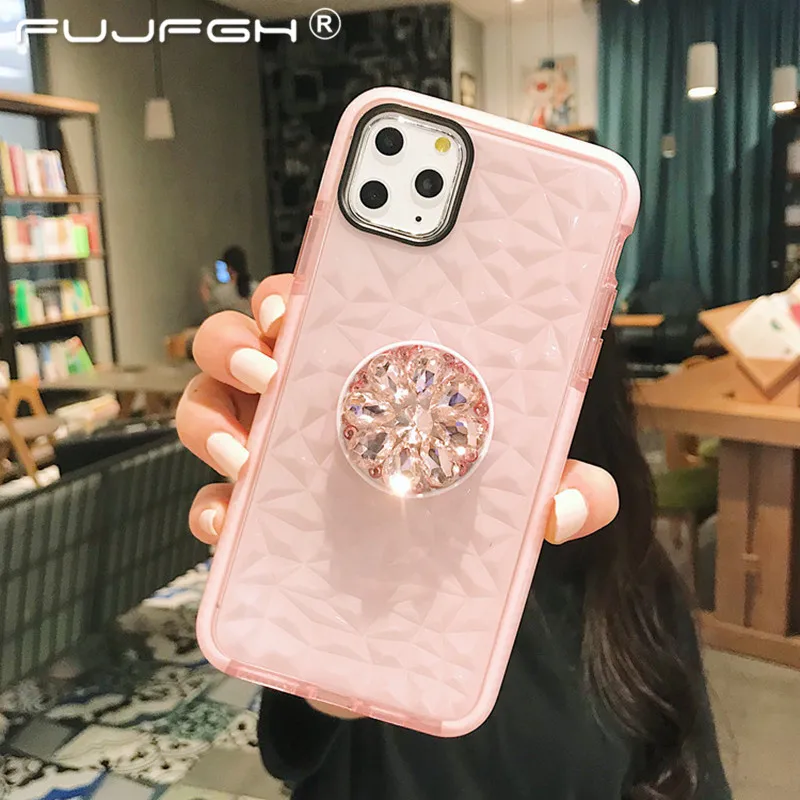 Pink With Ring Двухслойный Супер Ударопрочный силиконовый чехол для iPhone 11 Pro X XR XS MAX 7 8 6 6S Plus 5S SE уплотненный двухцветный мягкий чехол из ТПУ - Цвет: Pink With Ring