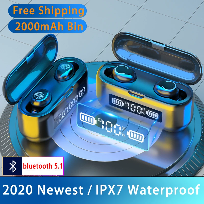 2020 Bluetooth V5.1 наушники беспроводные стерео Бас IPX7 водонепроницаемые TWS Hifi с