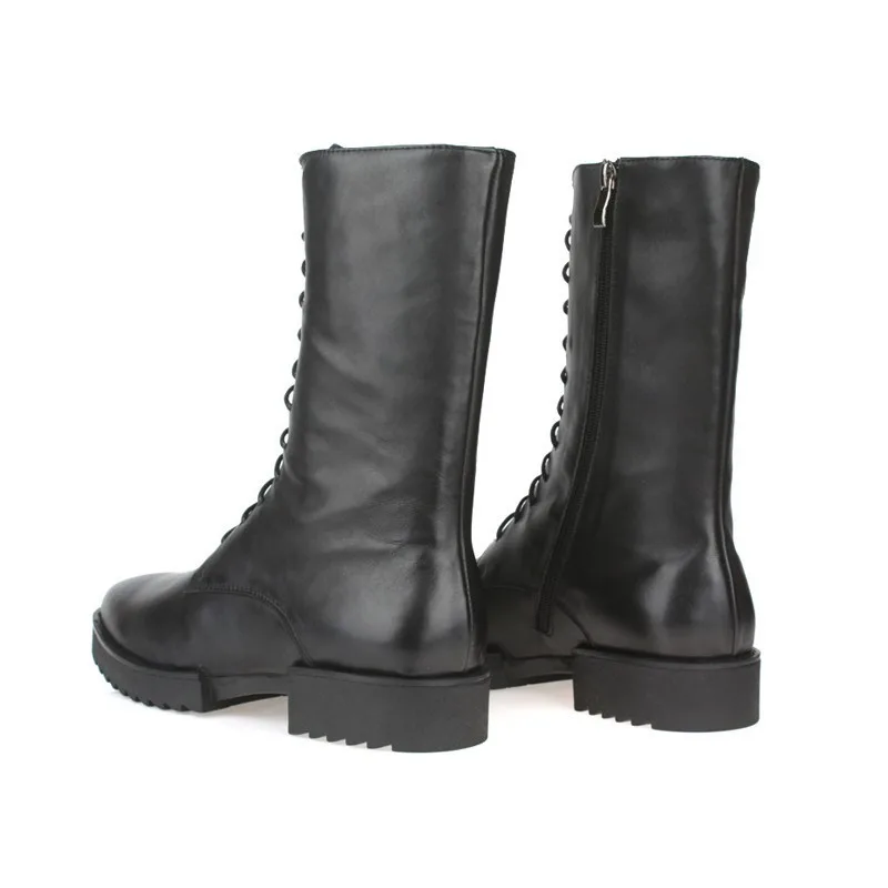 Мужские высокие ботинки до середины икры на шнуровке в байкерском стиле зимние