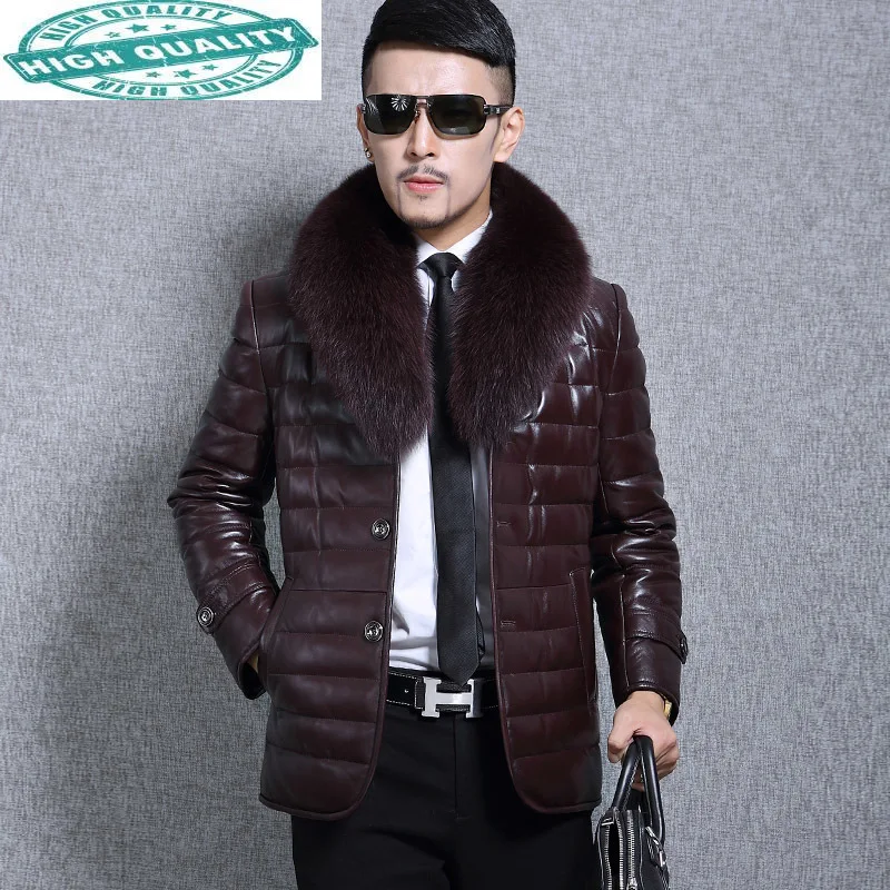 

Мужская зимняя куртка из натуральной овечьей кожи, на 10% утином пуху, с воротником из натурального Лисьего меха, LXR713