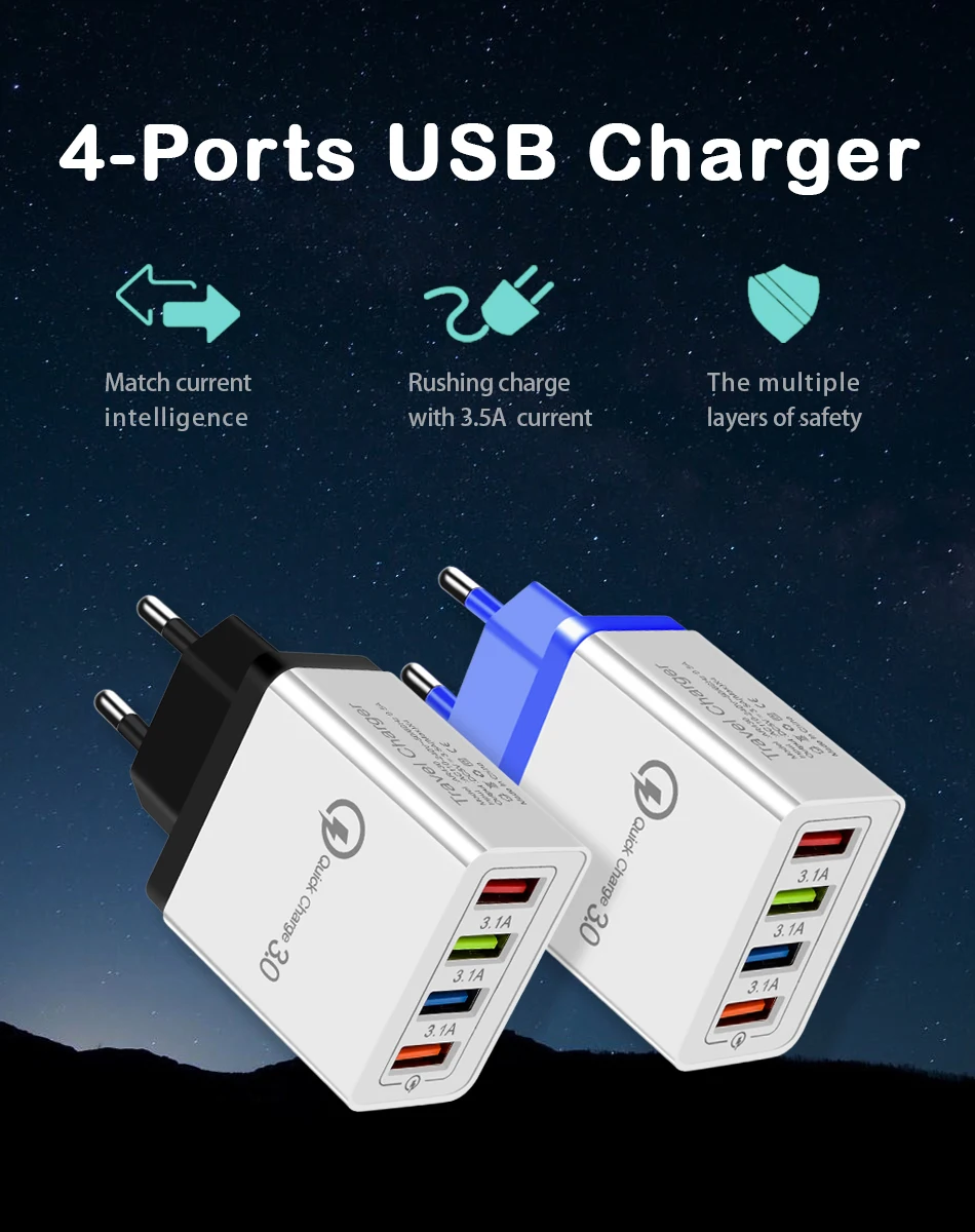 CinkeyPro зарядное устройство с 4 портами USB для Samsung/iPhone/Huawei стены мобильного телефона 5 V/3.5A Универсальный адаптер быстрой зарядки