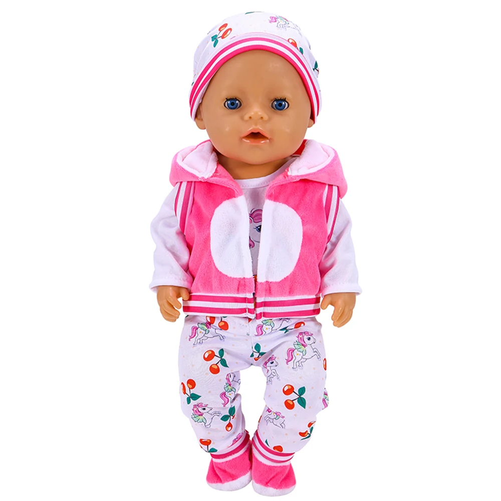 

Clothes for doll fits 43-45cm Baby New Born Doll Fashion cartoon jacket suit Plush jumpsuit Girl's gift