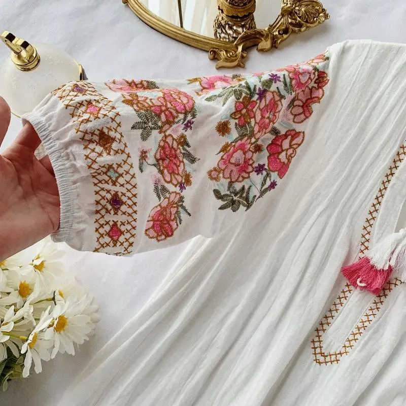 Летнее платье с цветочной вышивкой в стиле бохо женские короткие платья