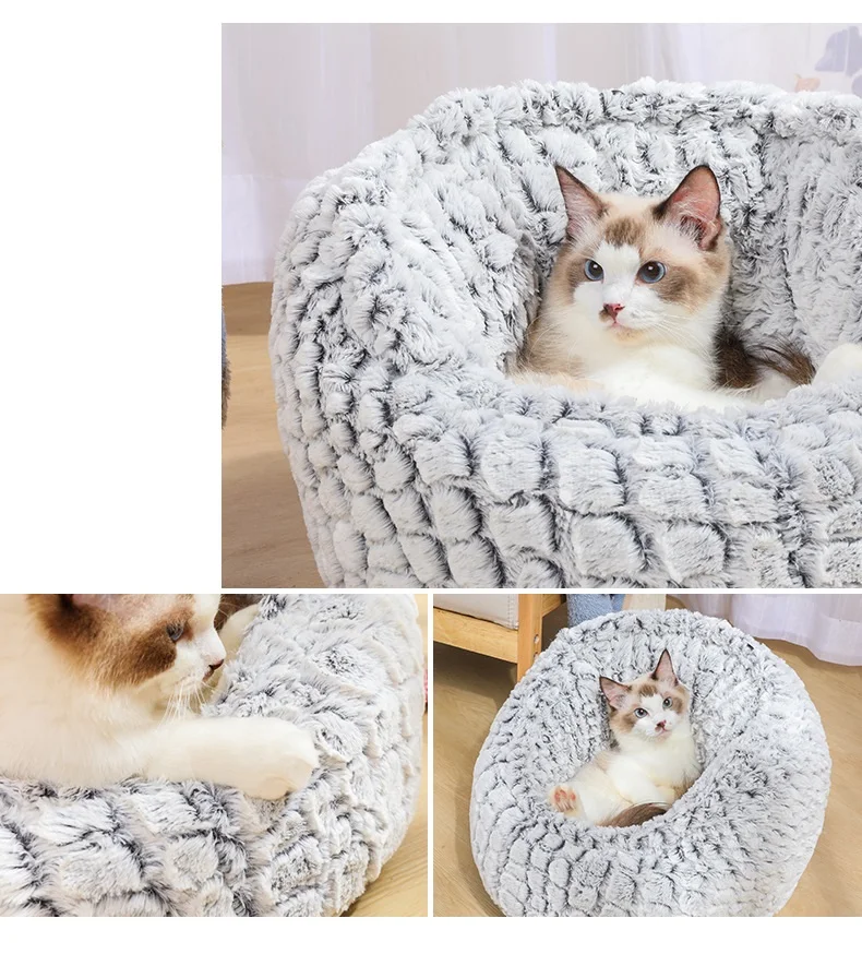 Новые круглые плюшевые кошки кровать дом мягкий длинный плюшевый Pet кровать коврик зимний теплый спальный дом для кошки маленькие товары для домашних собак