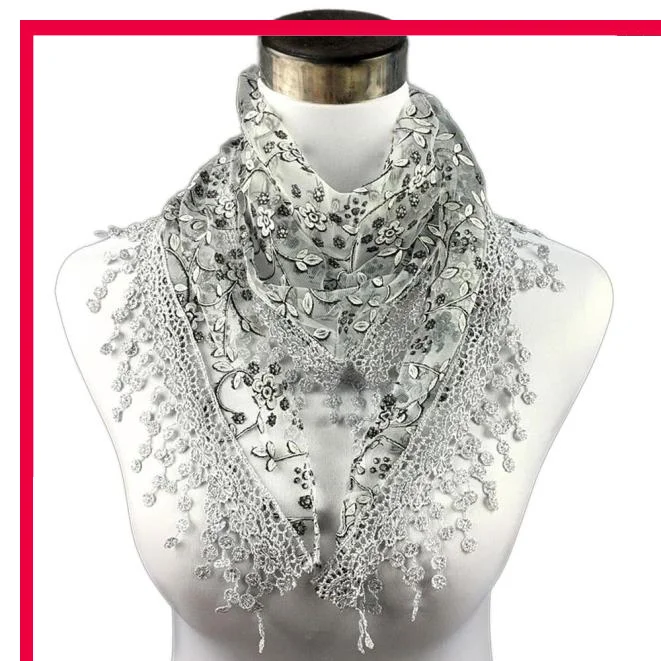Модный кружевной шарф с кисточками и цветочным принтом Mantilla женский шаль