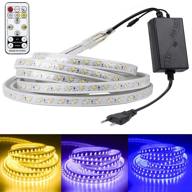 SMD 5050 AC220V Светодиодная лента гибкий свет 60 светодиодов/м водонепроницаемая