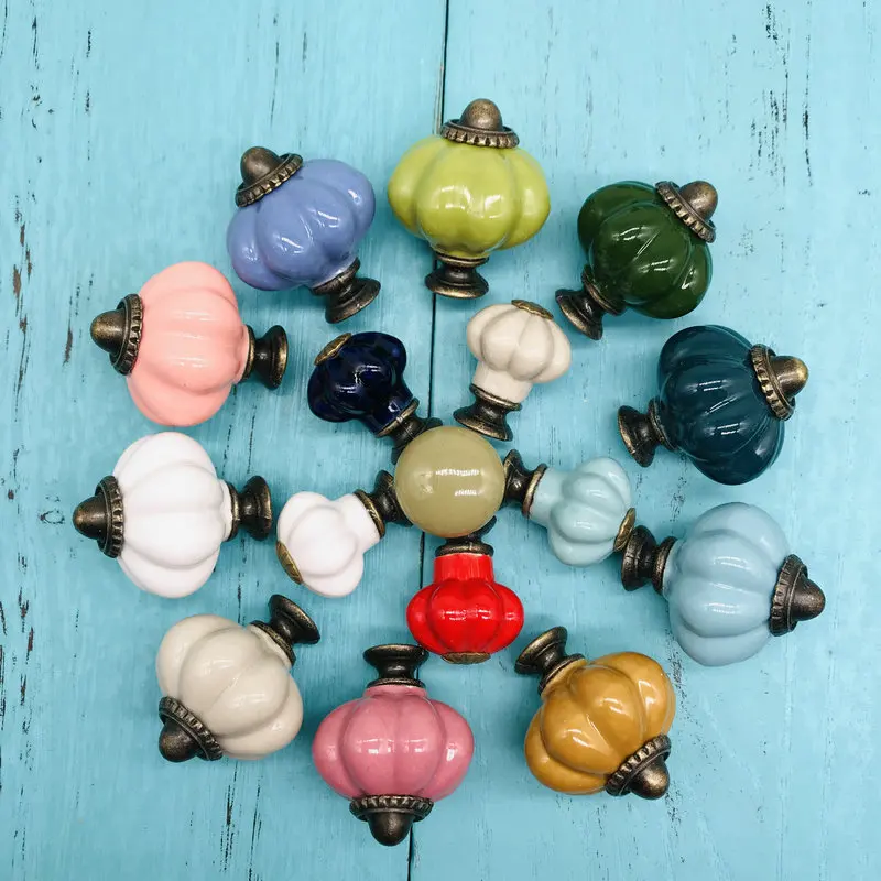 1 шт. разноцветные Круглые керамические ручки для шкафа и мебели в виде тыквы