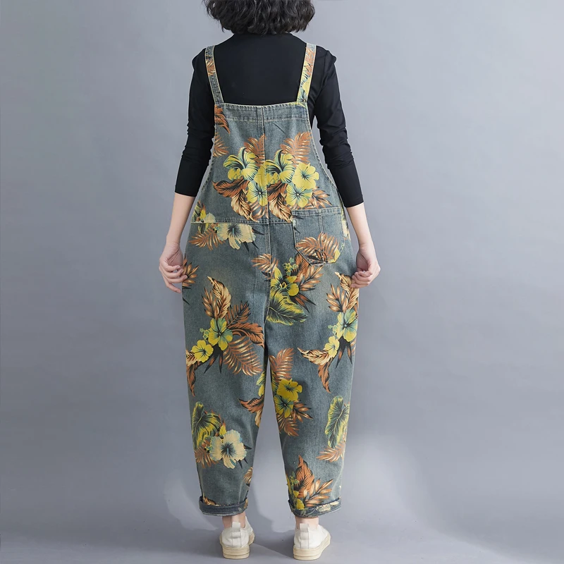 Женский джинсовый комбинезон на бретелях повседневный синий большого размера с