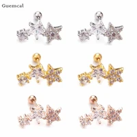 guemcal 2pcs explosive stainless steel five pointed star straight bar earrings human body piercing jewelry