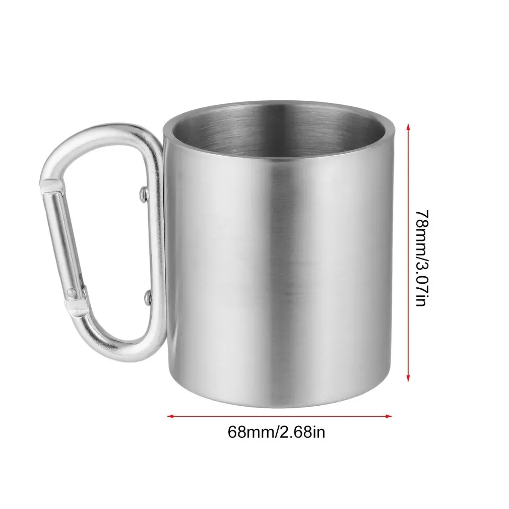 

OUTAD 180ml Stainless Steel Cup for Camping Traveling Outdoor Cup Double Wall Mug with Carabiner Hook Handle