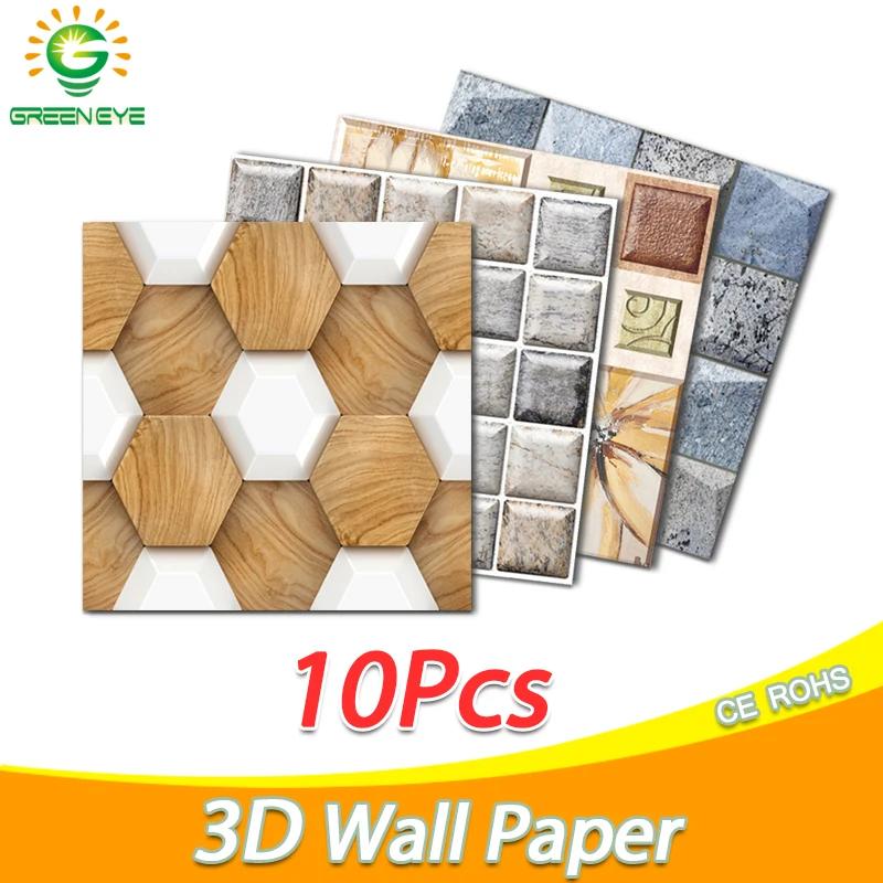 3D обои 10 шт. самоклеящиеся водонепроницаемые с рисунком кирпичного камня для