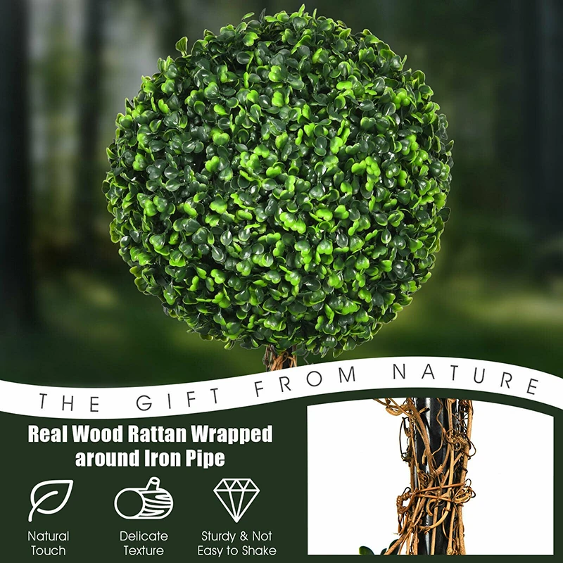 

4 Ft Artificial Topiary Triple Ball Tree Plant Delicate Texture Features PE Leaves Artificial Moss Living Room Decorations Plant