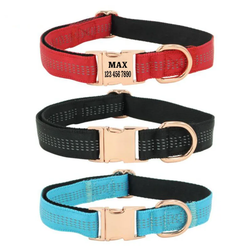 

Personazlied Dog Collar Nylon Reflective Dog Pet Collars Customized Pet Collar With Anti-lost Tag For Small Large Dogs