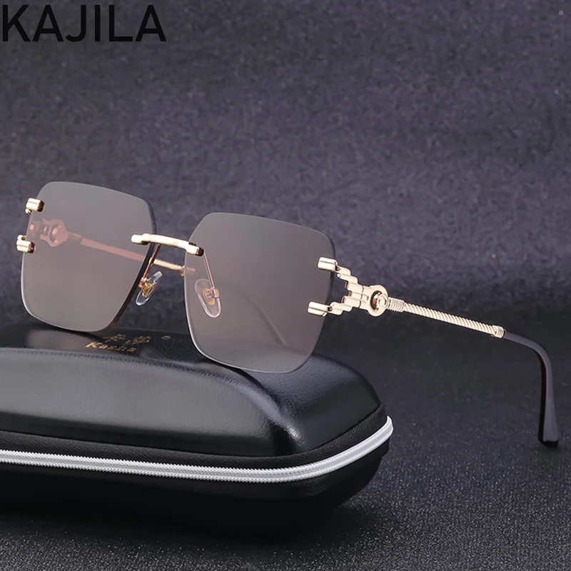 

Rectangle Rimless Sunglasses Women 2021 Luxury Brand Designer Frameless Square Sun Glasses For Men Classic Sunglass Shades UV400