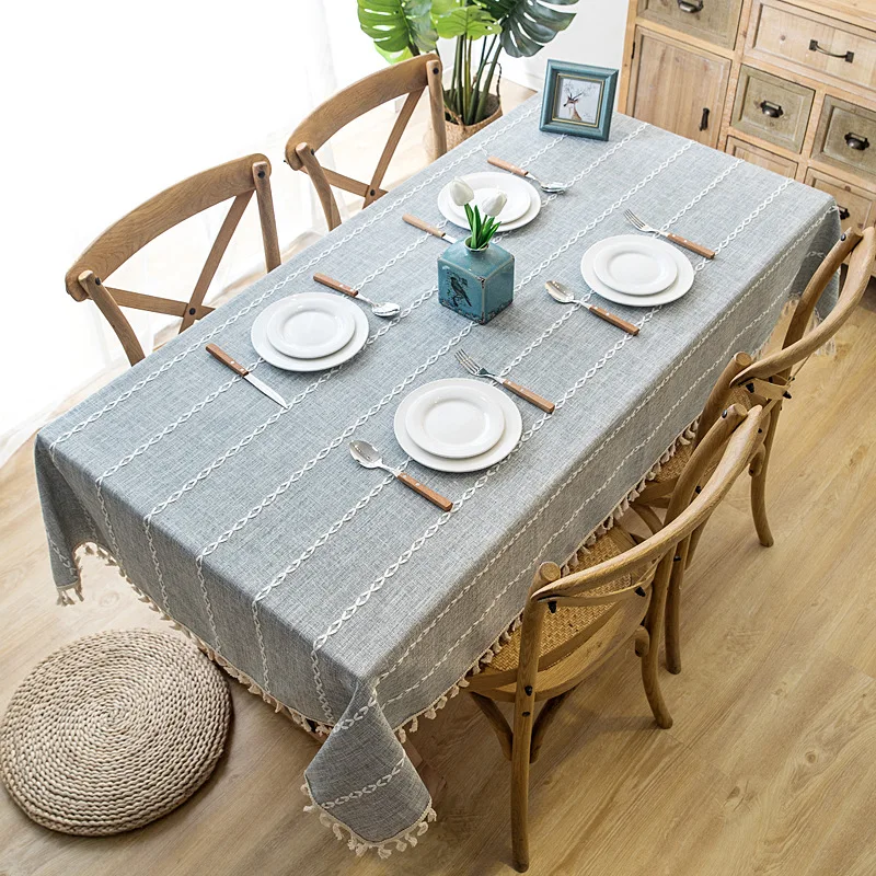 

Nordic Linen Tablecloth with Tassel Waterproof Thicken Rectangular Wedding Decoration Dining Table Cover Tea Table Cloth