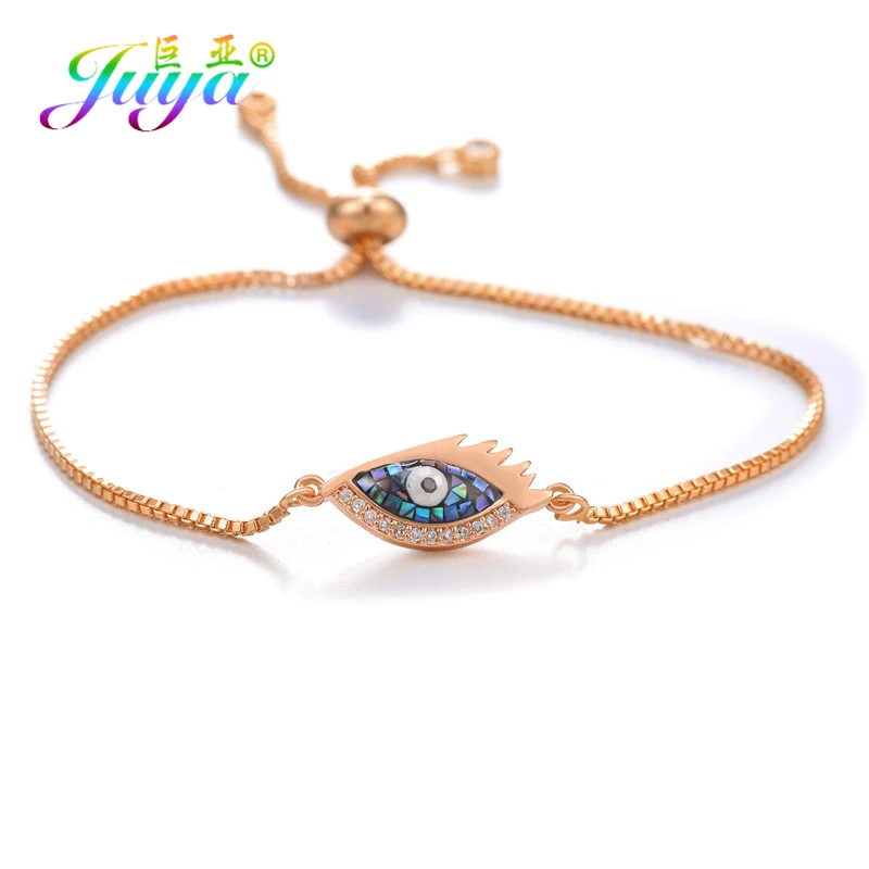 Rose Gold Juya модные золотые/серебряные/розовое золото регулируемые цепочки Шарм ракушка Evil Eye браслеты для женщин греческий глаз хамса, амулет Фатимы браслеты поставки - Окраска металла: Rose Gold