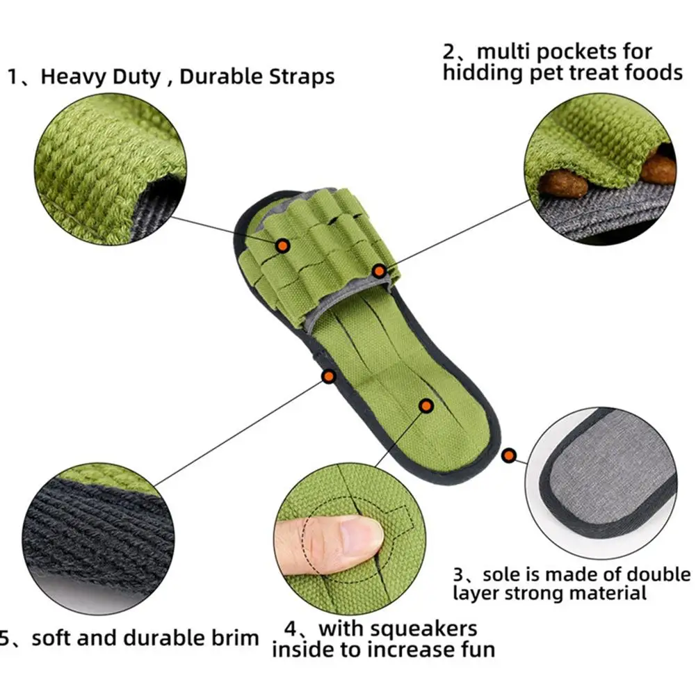 

Bite-resistant Dog Chewing Sniffing Toy Slippers Shape Food Leakage Molar Toy With Sound Function