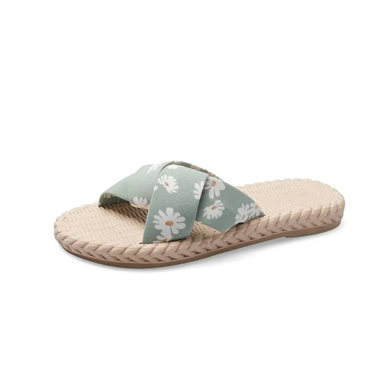 

Female Shoes Womens Slippers Outdoor Slides Low Fashion 2021 Soft Beach Flat Luxury Cross-tied Basic PU Fabric Rubber Cotton