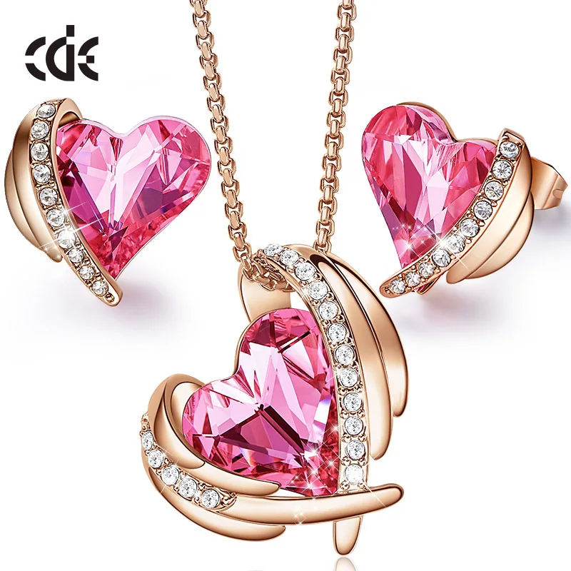 Rose Gold CDE женский ювелирный набор украшен кристаллами из ожерелье Сваровски серьги наборы розовое сердце ювелирные изделия подарок на день Святого Валентина - Цвет камня: Rose Gold