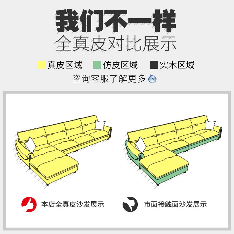 Кожаный комбинированный диван в скандинавском стиле под заказ роскошный кожаная