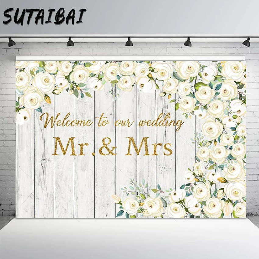 Свадебный фон с белыми цветами деревянная доска для помолвки невесты жениха