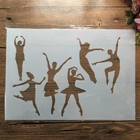 a4 29cm dancing barret girls diy layering stencils wall painting scrapbook embossing hollow embellishment printing lace ruler