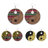 2021 wholesale creative chinese tai chi round pendant earrings simple design womens yin yang pu leather fashion jewelry gifts