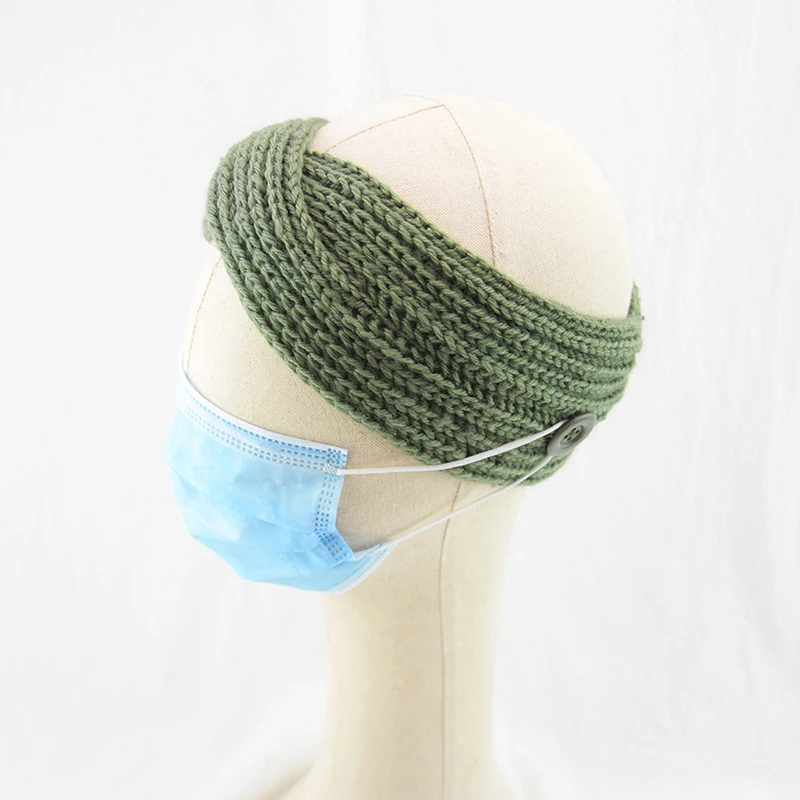 Вязаные головные повязки с перехлёстом однотонная лента для волос пуговицами