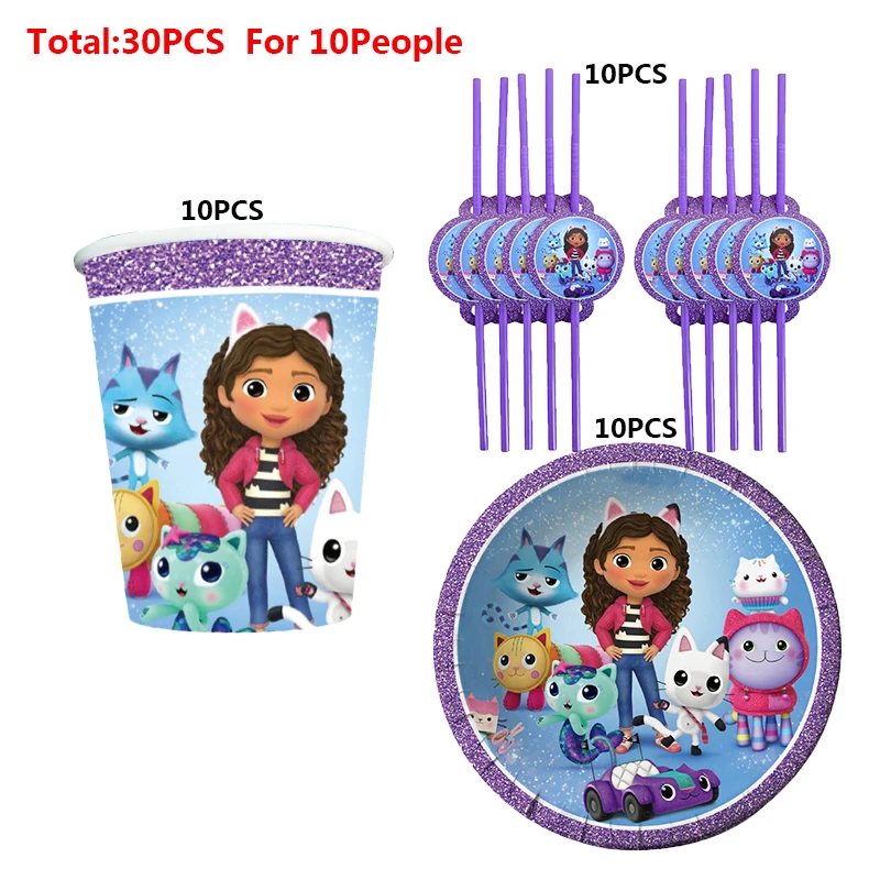 gabby dollhouse suit 10 20 people girls birthday party decorations cutlery set cups plates baby shower gifts doll house supplies free global shipping