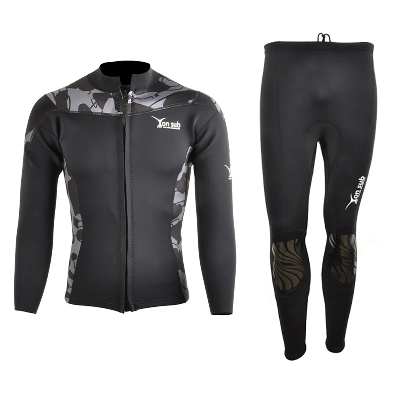 Top and pants Передняя молния неопрен 2 мм две части человек дайвинг гидрокостюм для серфинга и подводной охоты колено защита черный купальник YW6001 - Цвет: Top and pants