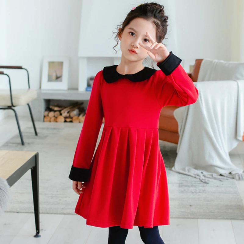 Новинка 2019 осенне-зимние платья для девочек плиссированное платье с длинным