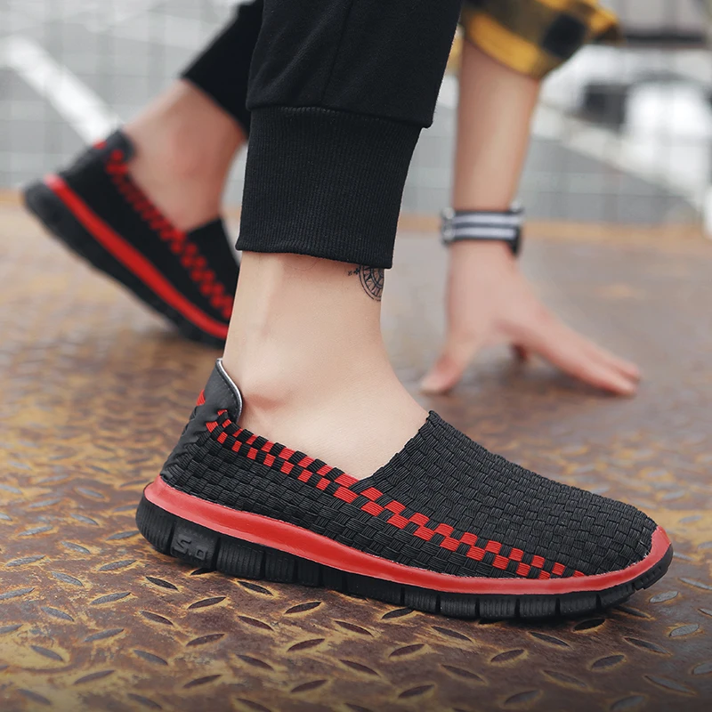 

Mens Shoes Woven Sneakers Breathable Loafers Handmade Casual Shoes Comfortable Light Weight Men Walking Shoes Fashion Male Tenis