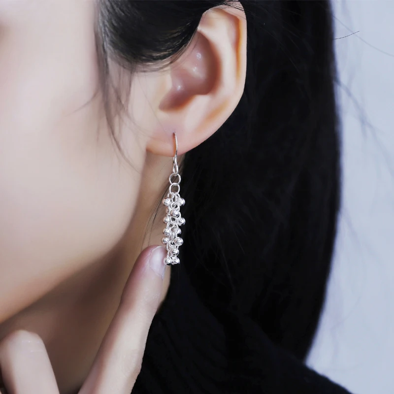 Pure Silver 925 Earrings For Women Little Beads Ball Dangler Earing Brincos Femme Wedding Bridal Jewelry Accesories Pendientes | Украшения