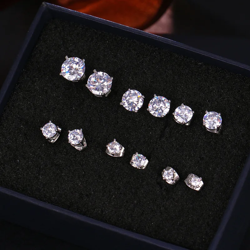 SLBRIDAL Pave Setting Fashion 3mm-8mm Size CZ Crystal Earrings Set AAA Grade Cubic Zircon Stud Earring Women Girls Gift Earring