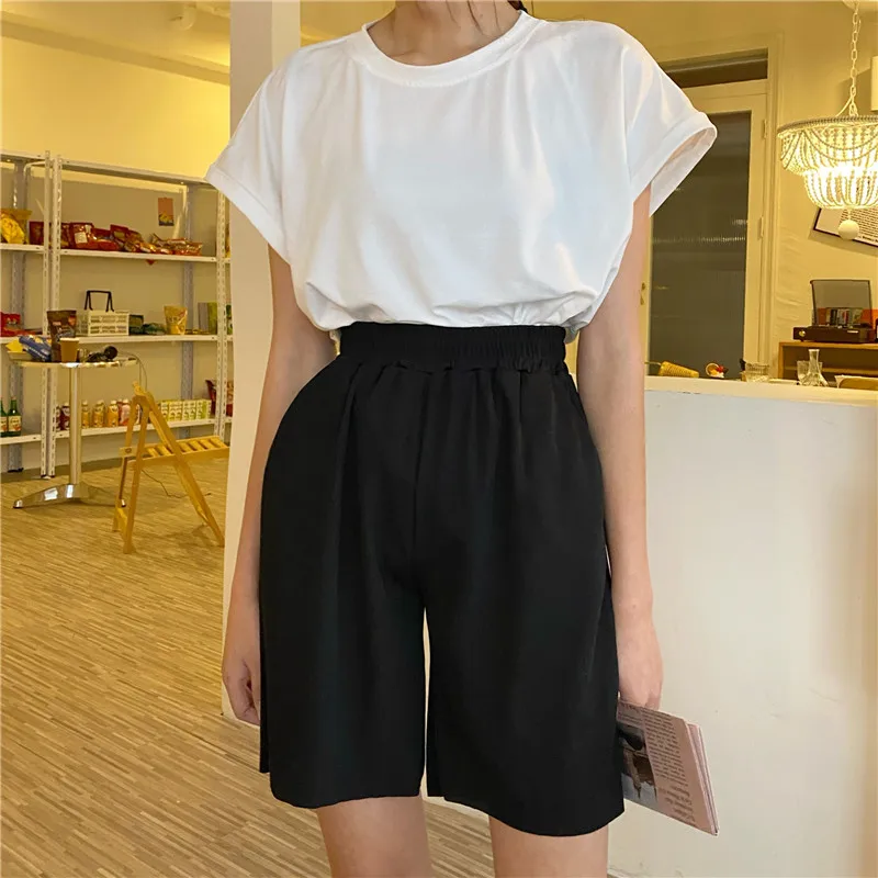 

Shorts For Women Clothing Short High Waist Wide Leg Summer Black 23# Sweatpants Harajuku 2020 Vintage Fashion Casual Korean