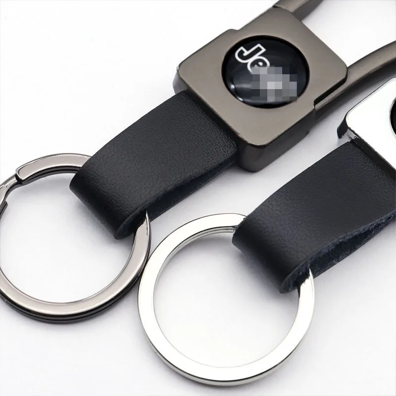 

Car logo keychain metal leather portable key chain suitable for jeep- Wrangler Grand Cherokee Renegade Compass Cherokee Patriot