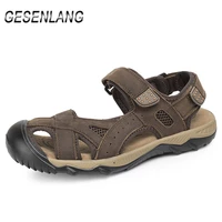 summer mens big size sandals outdoor fishing wading closed toe anti collision nonslip skin genuine leather casual walking shoes
