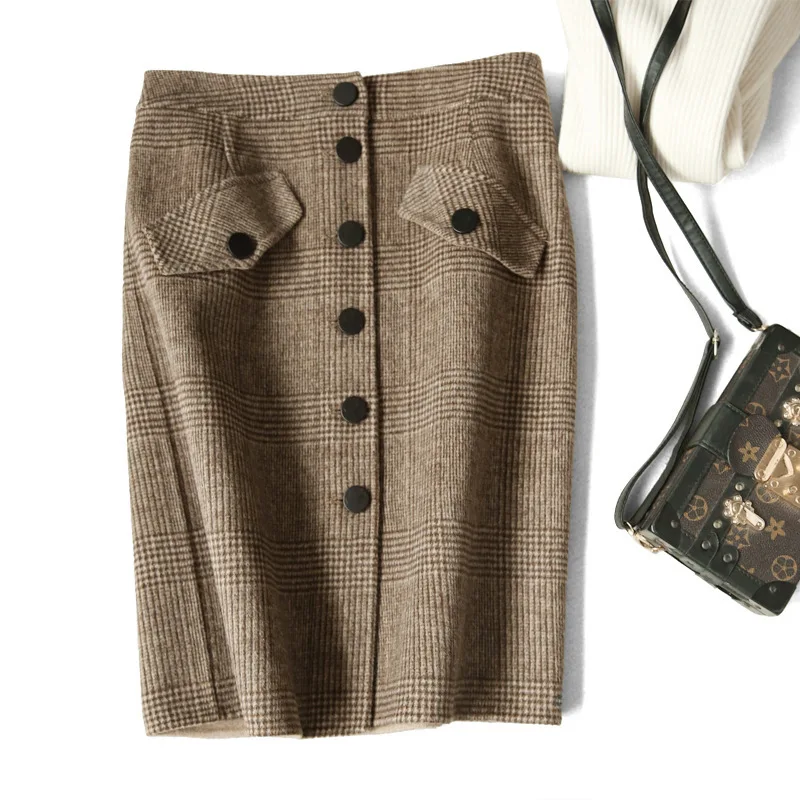 Высококачественная Женская шерстяная клетчатая юбка двухсторонняя Осенняя