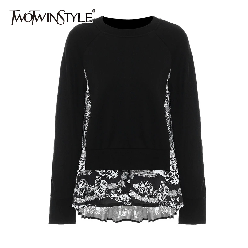 Женская кружевная Толстовка TWOTWINSTYLE с круглым вырезом и длинным рукавом большие