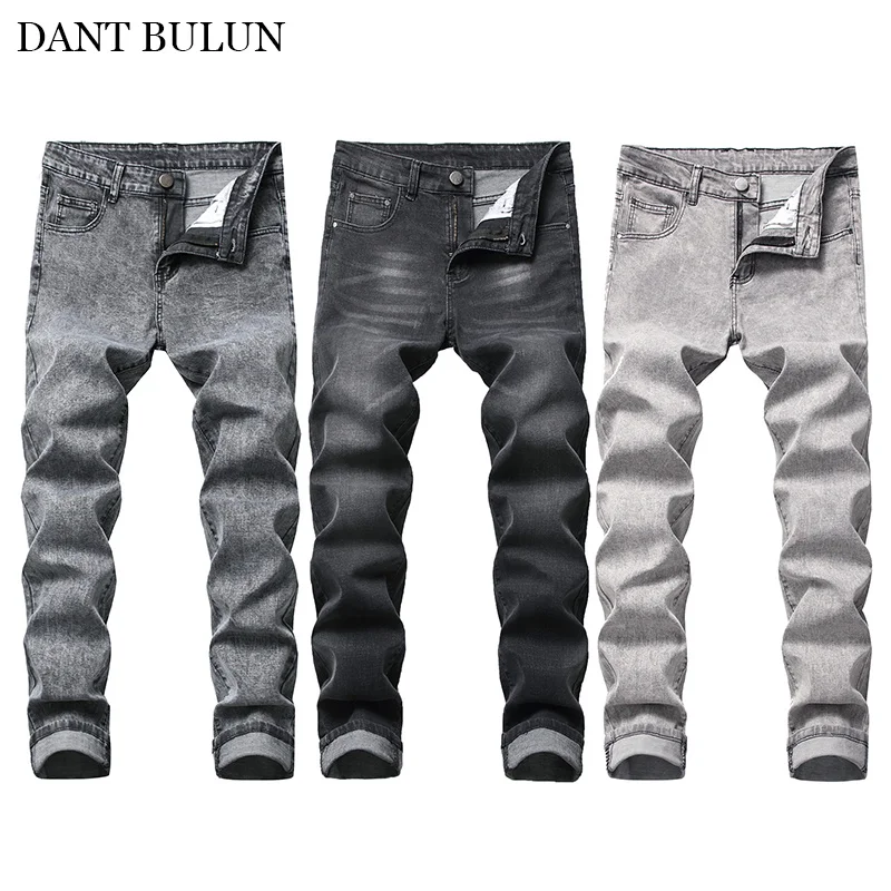 

Мужские Классические облегающие джинсы, длинные брюки, облегающие потертые брюки, брендовые джинсы, повседневные Черные, серые модные брюк...