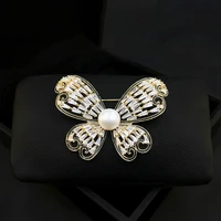 pearl big butterfly brooches for women suit luxury zirconia alloy insect brooch pin vintage bowknot jewelry wedding accessories