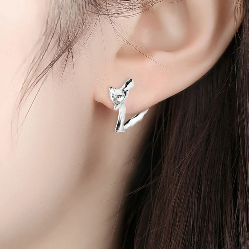 Heart Zircon Punk Fairy Clip Earrings For Women Goth Irregular Metal Ear Cuffs Unusual Statement Design No Piercing Earrings